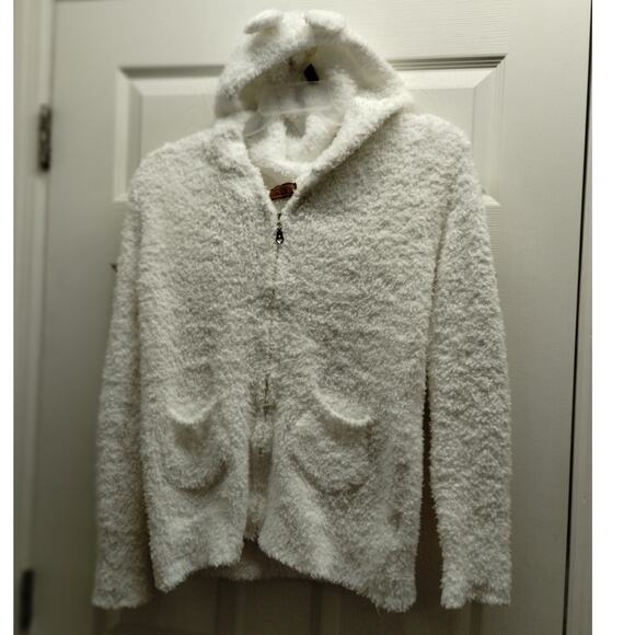 POL Anthropologie Size Medium White Fuzzy Fleece Zip-Up Teddy Bear Hoodie - Picture 2 of 7